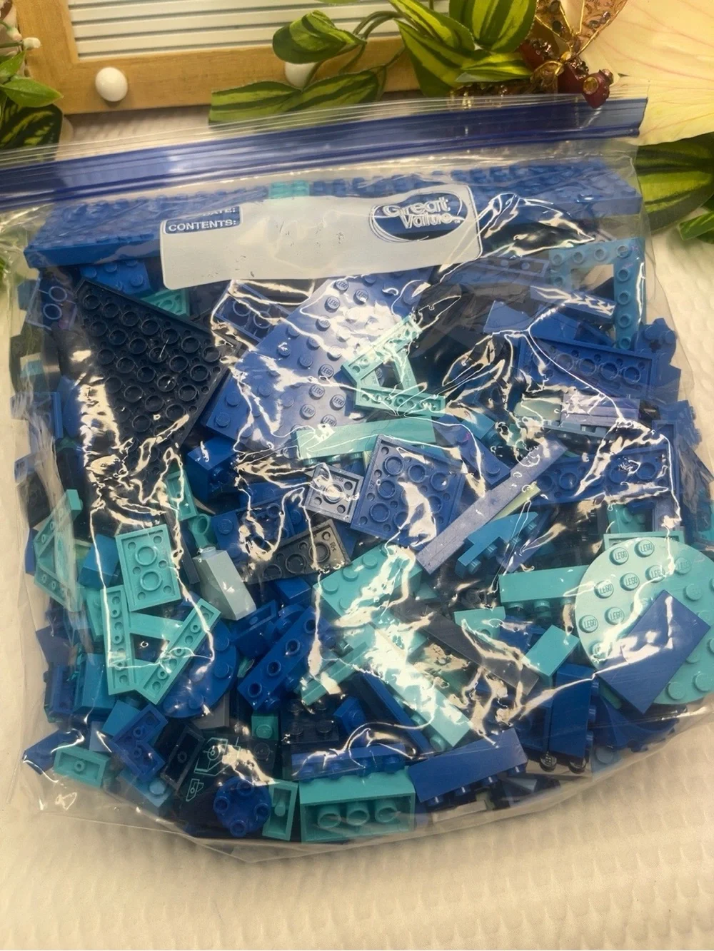 LEGO Blue Parts Lot 1.5 lbs Mixed Bulk Bricks Plates Genuine